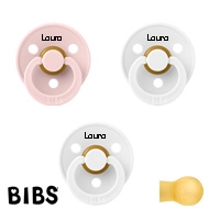 BIBS Colour Sutter med navn str1, 2 White, 1 Blossom, Runde latex